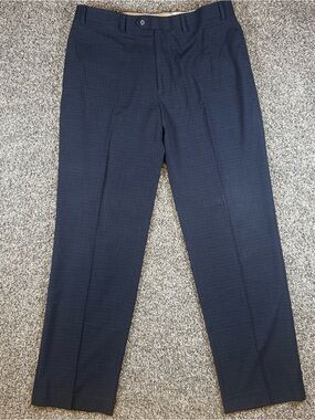 Ralph Ralph Lauren Mens 36x32 Navy Plaid Trousers Flat Front Dress Pants Slacks